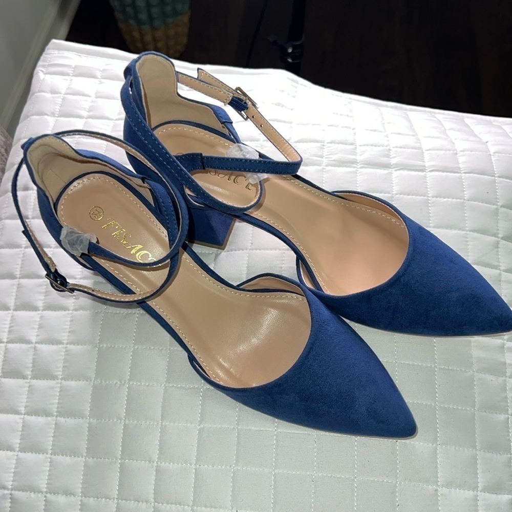 FISACE Womens Low Mid Square Heel Office Ladies Pointed Toe Pumps Shoes